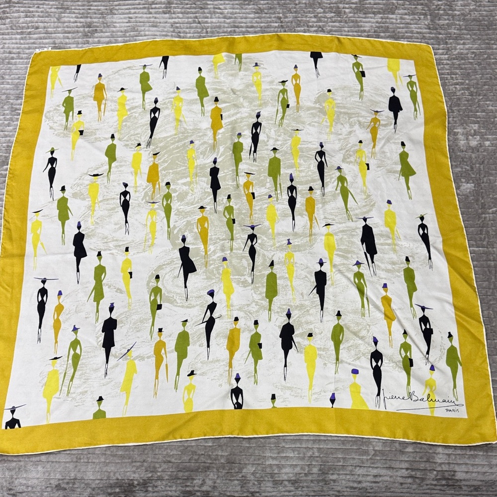 Paris Fashion Figures Print Silk Scarf vintage